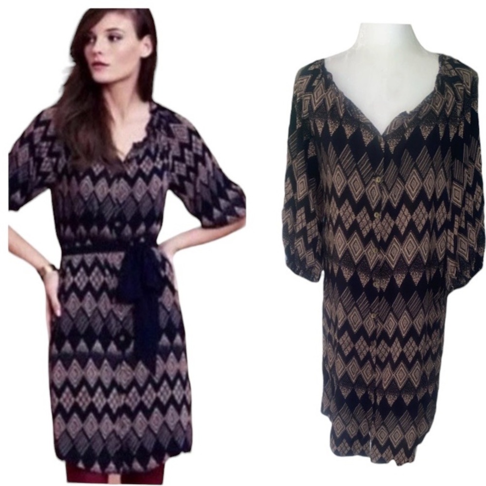 Anthropologie Edme & Esyllte Rugged Carats Diamond Print Slip Shirtdress - 10